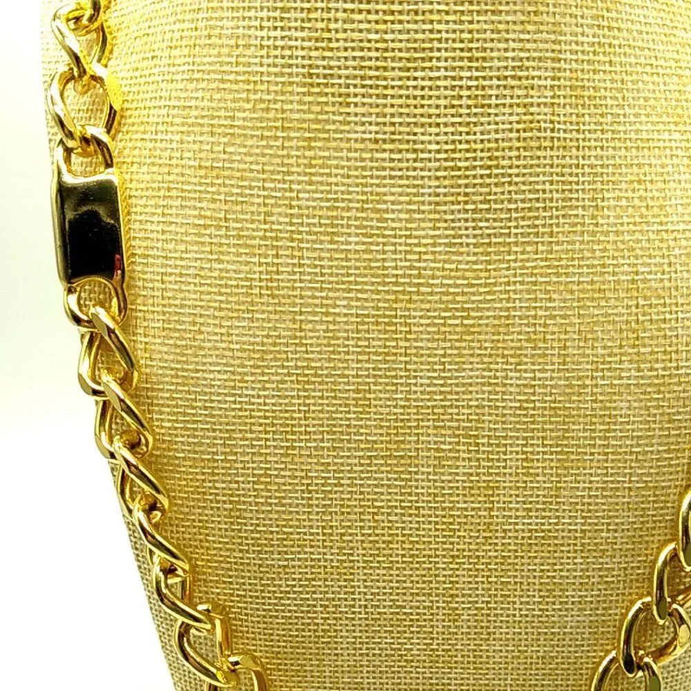 Men's EXP Made in Korea Gold Tone Chain & Bar Necklace Very Heavy NWOT